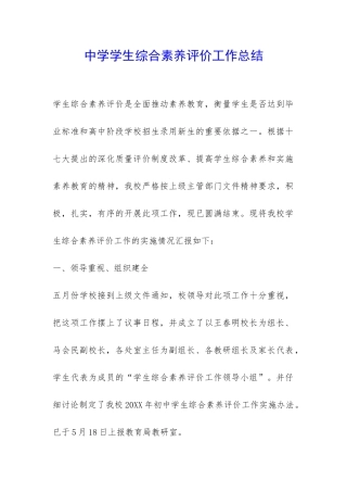 中学学生综合素质评价工作总结-