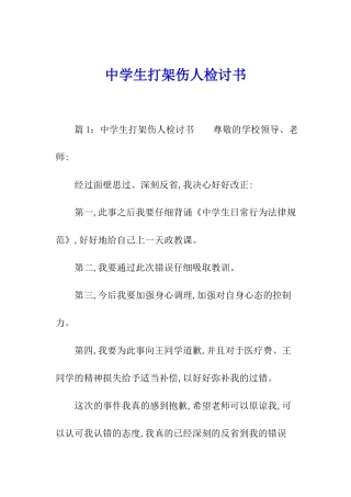 中学生打架伤人检讨书