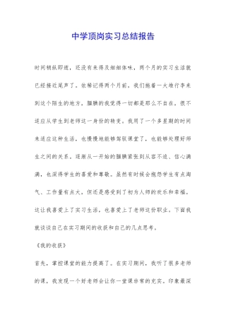 中学顶岗实习总结报告-