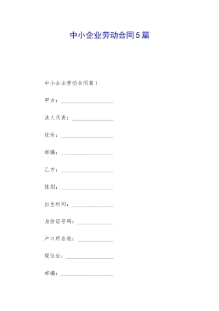 中小企业劳动合同5篇