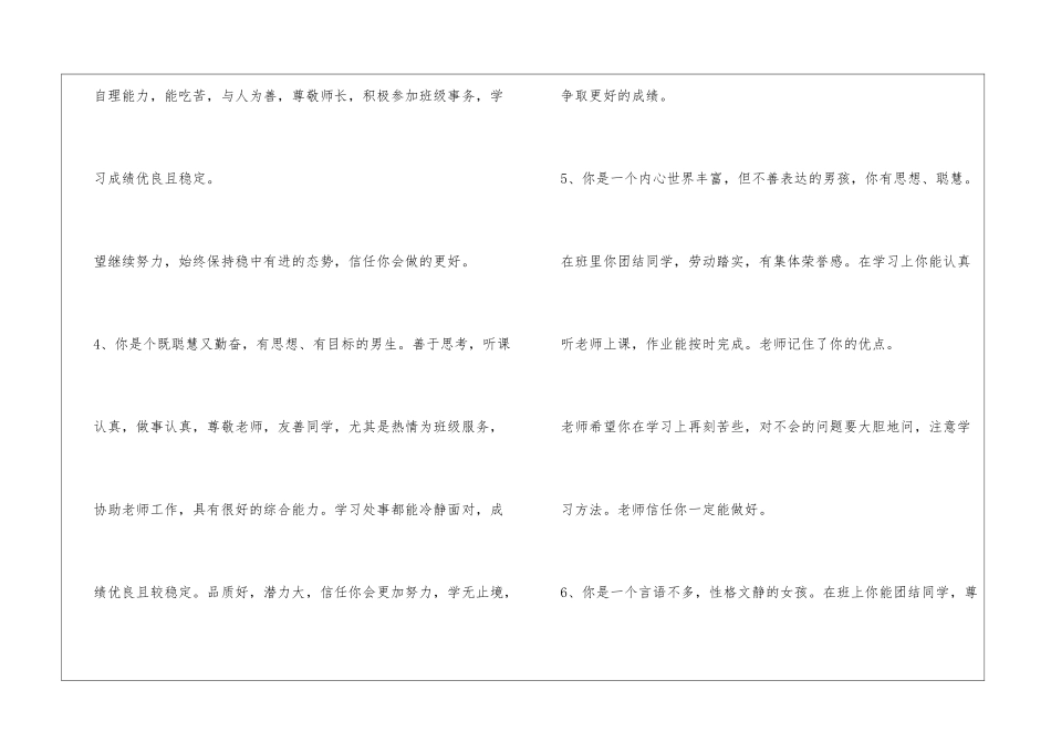 中小学生成绩单期末评语大全Microsoft-Word-文档-_第2页