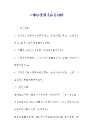 中小学生带班实习总结-