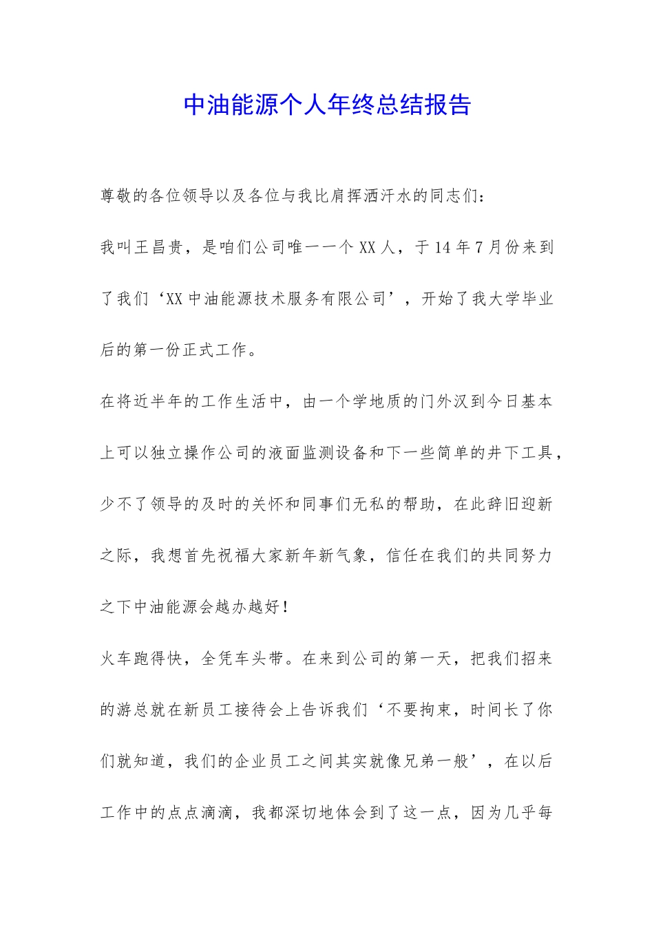 中油能源个人年终总结报告-_第1页