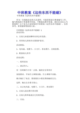 中班教案《这些东西不能碰》