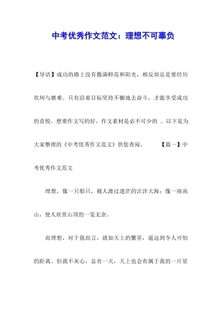 中考优秀作文范文：理想不可辜负