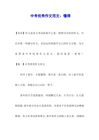 中考优秀作文范文：懂得
