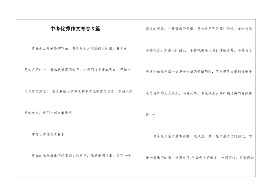 中考优秀作文青春5篇_第1页