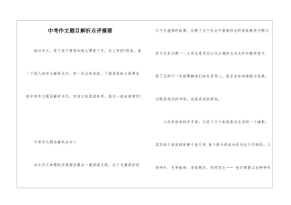 中考作文题目解析点评摘要