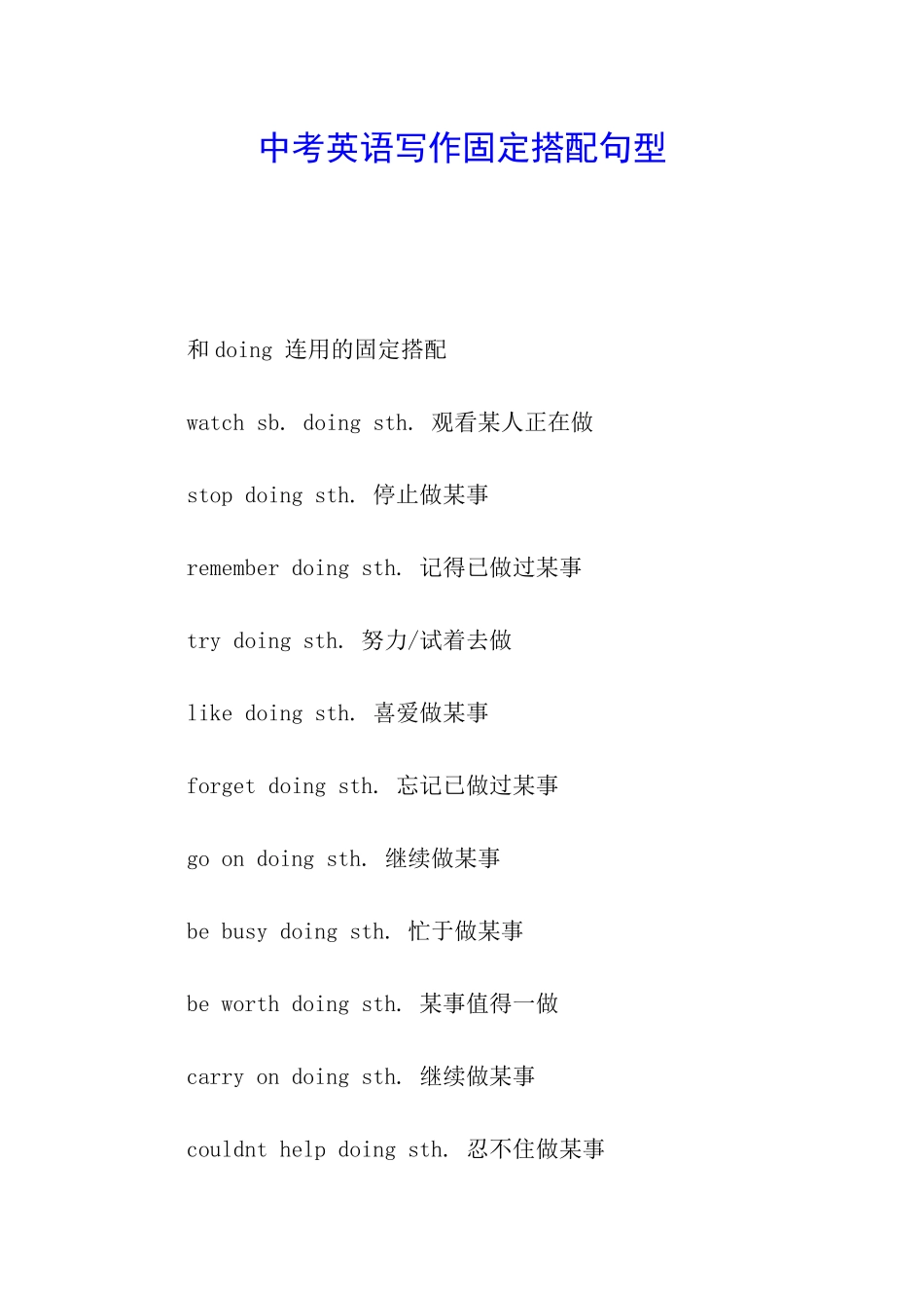 中考英语写作固定搭配句型_第1页