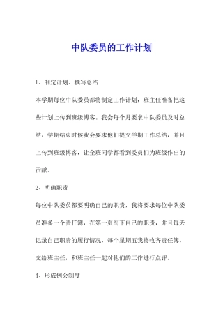 中队委员的工作计划