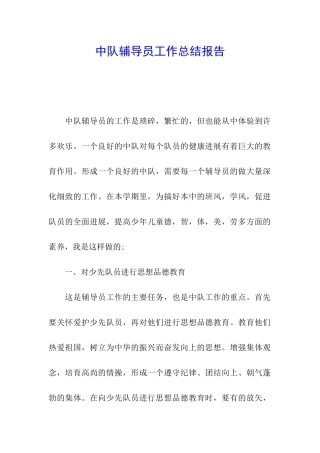 中队辅导员工作总结报告