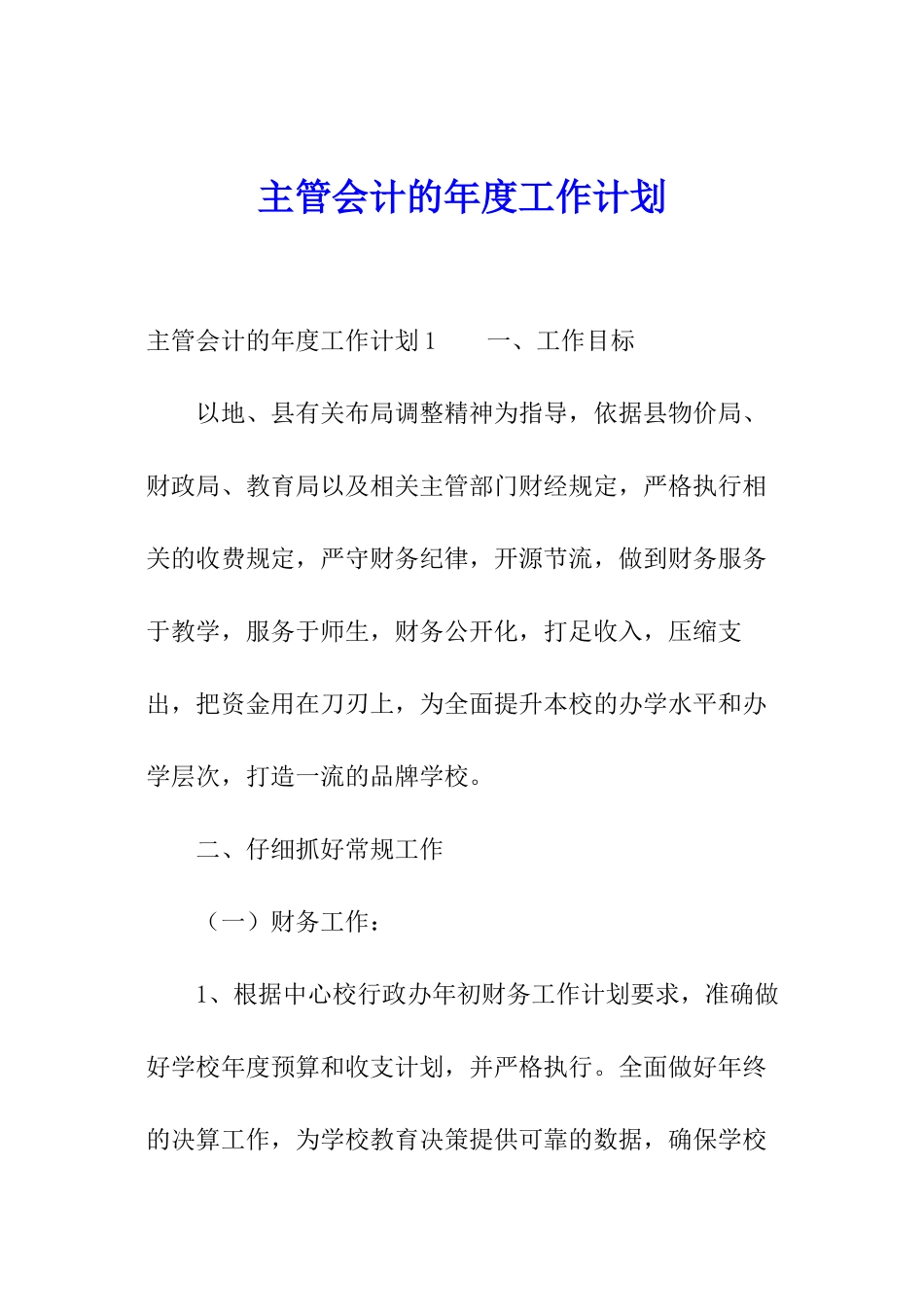 主管会计的年度工作计划_第1页