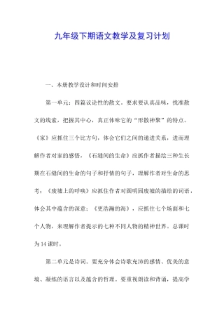九年级下期语文教学及复习计划