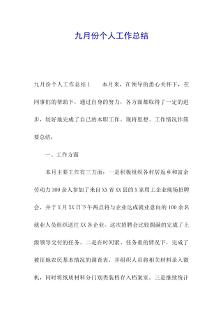 九月份个人工作总结