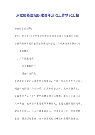 乡党的基层组织建设年活动工作情况汇报-
