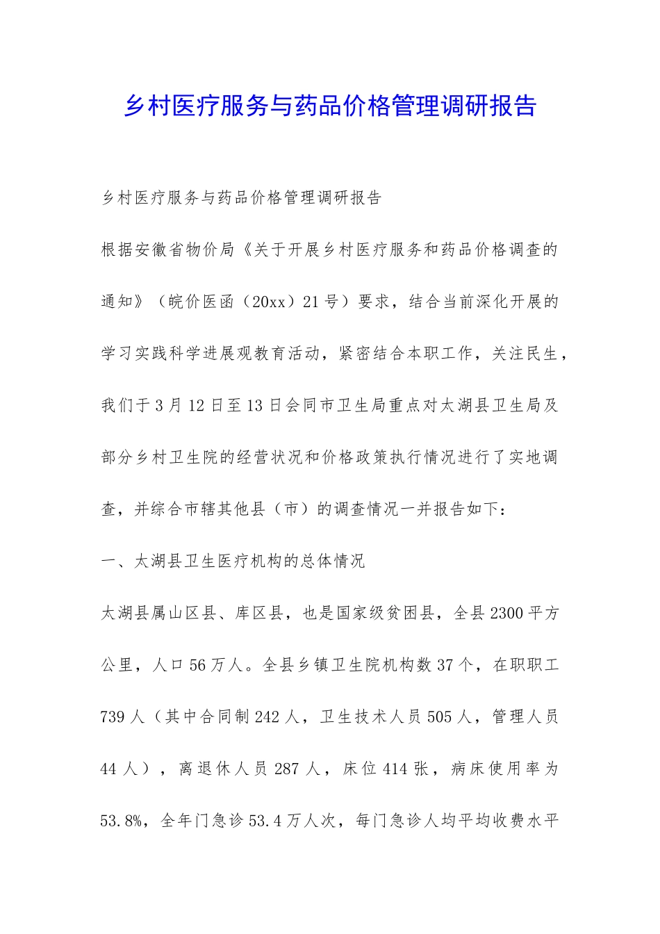 乡村医疗服务与药品价格管理调研报告-_第1页