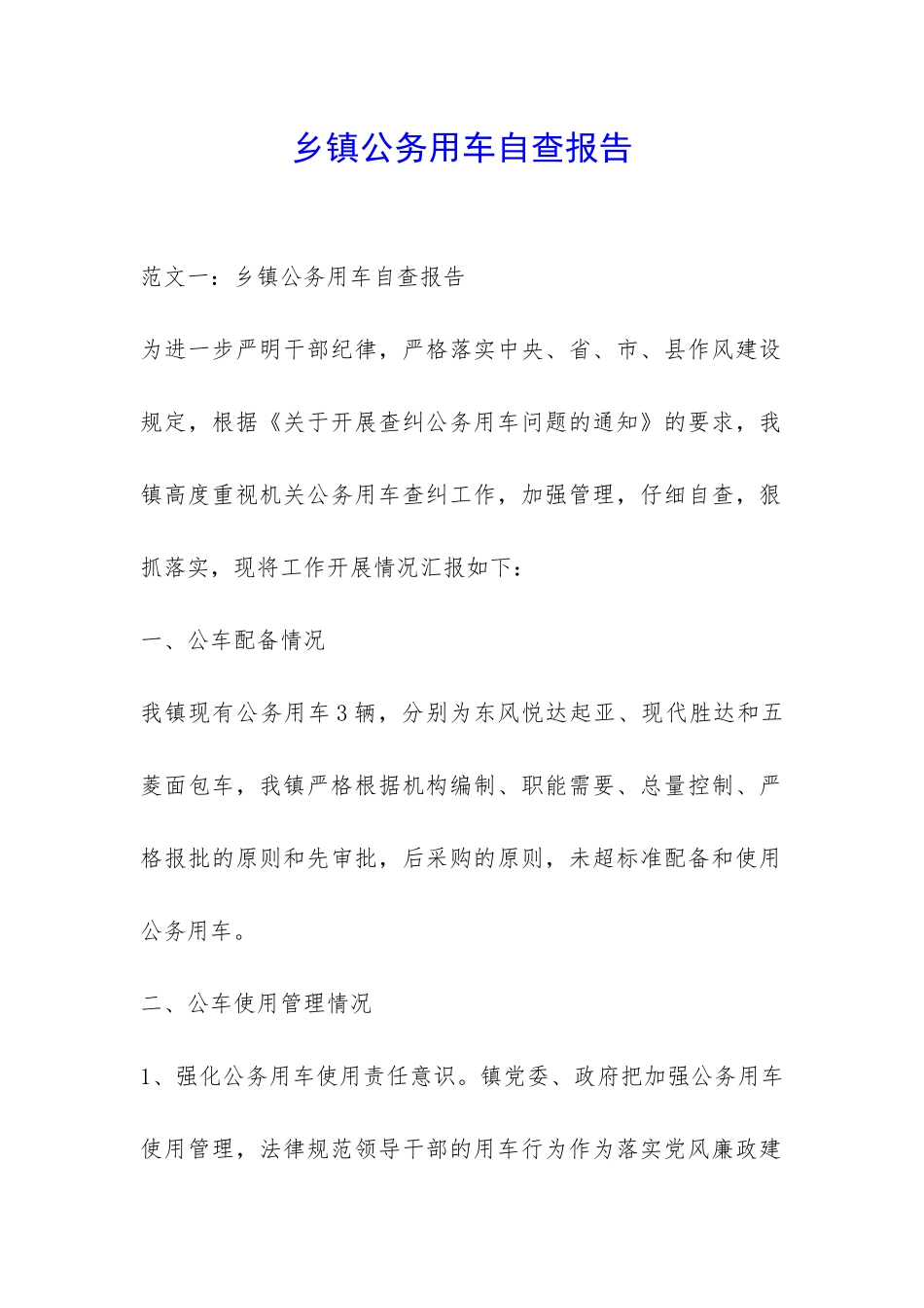 乡镇公务用车自查报告-_第1页