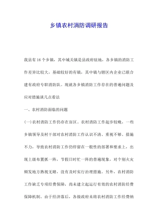 乡镇农村消防调研报告