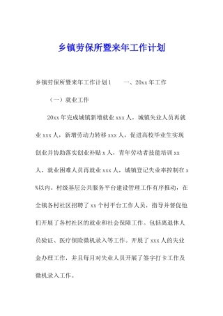 乡镇劳保所暨来年工作计划