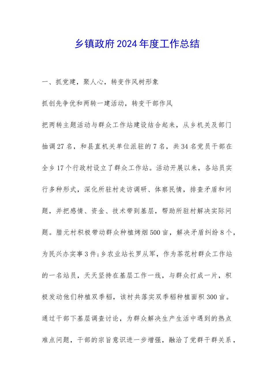 乡镇政府2024年度工作总结-_第1页