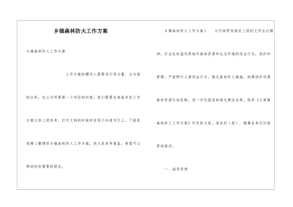 乡镇森林防火工作方案_第1页