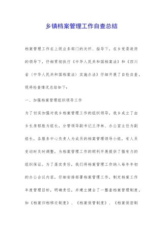 乡镇档案管理工作自查总结-