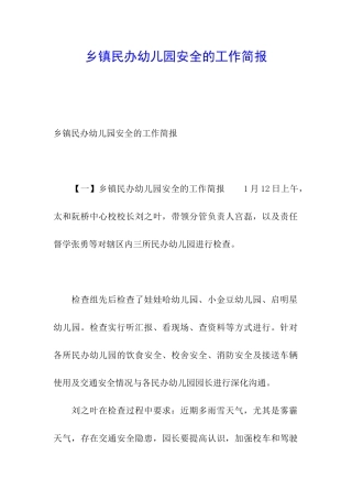 乡镇民办幼儿园安全的工作简报