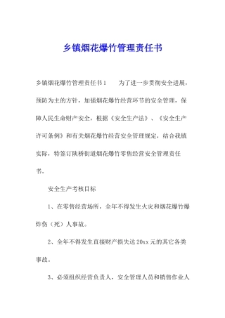 乡镇烟花爆竹管理责任书