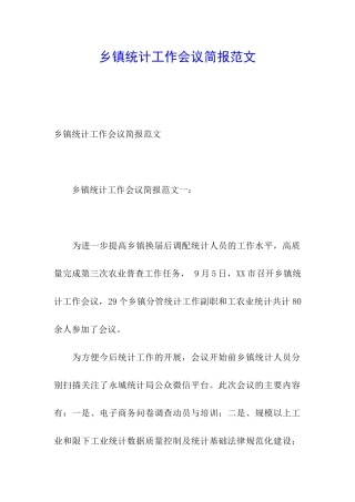 乡镇统计工作会议简报范文