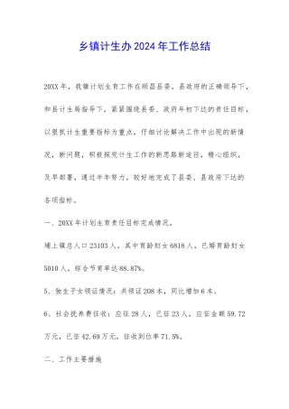 乡镇计生办2024年工作总结-