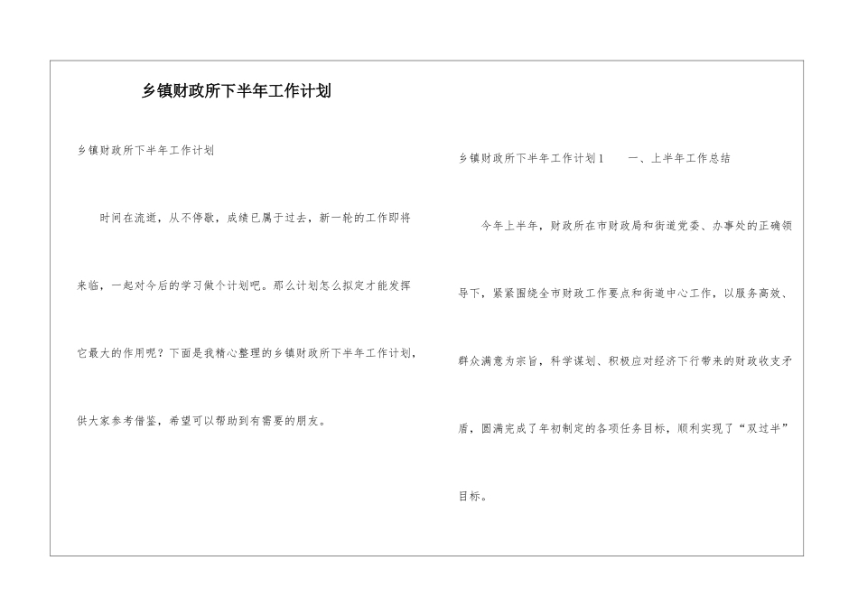 乡镇财政所下半年工作计划_第1页