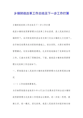 乡镇财政改革工作总结及下一步工作打算-