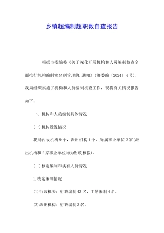 乡镇超编制超职数自查报告