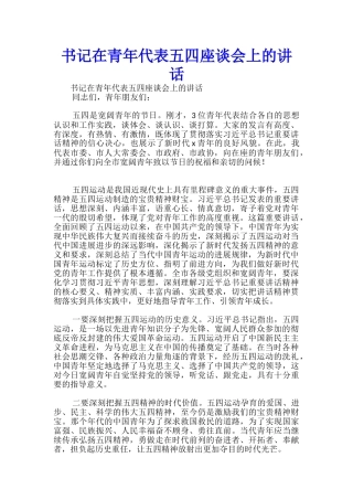 书记在青年代表五四座谈会上的讲话-