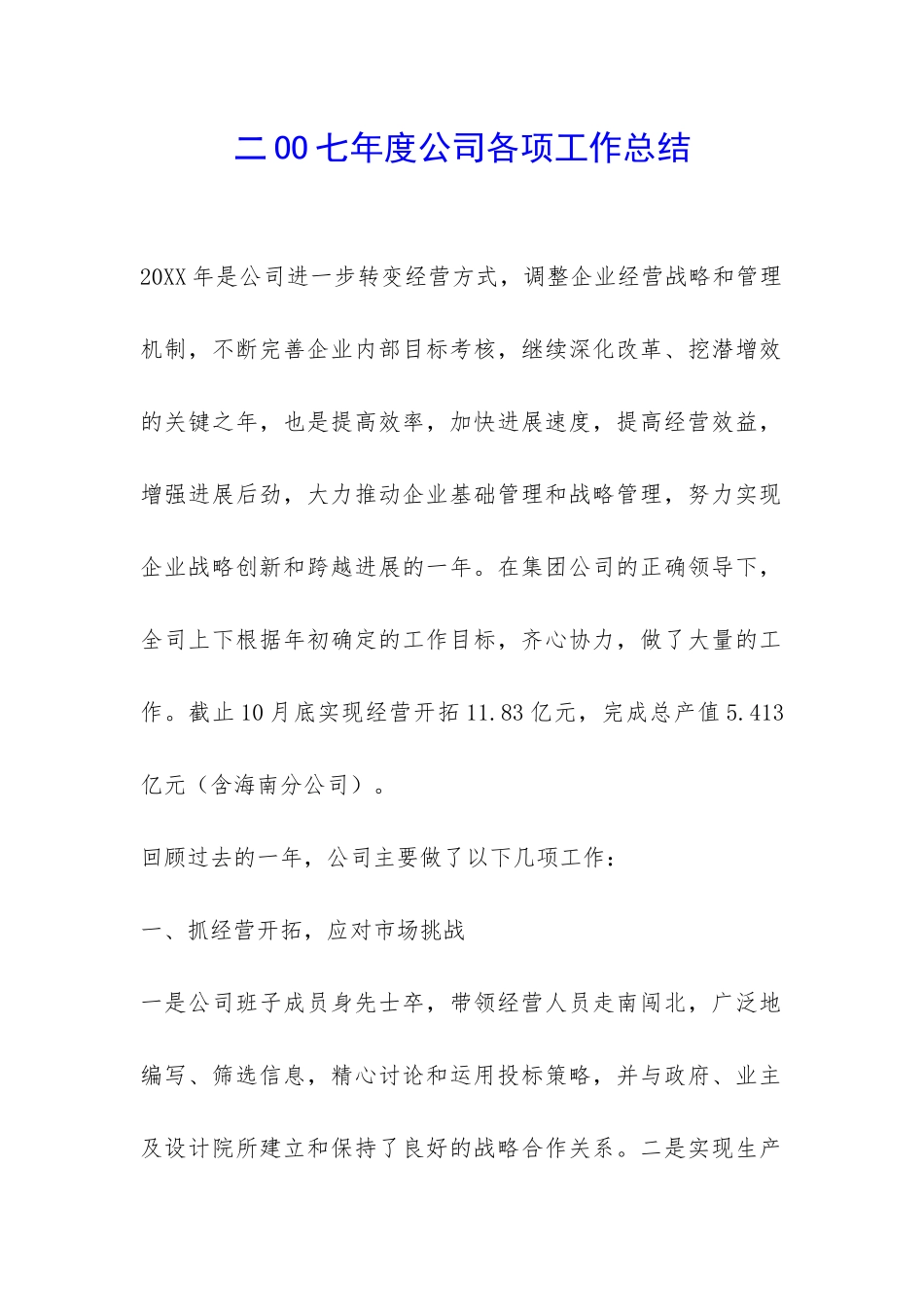 二OO七年度公司各项工作总结-_第1页