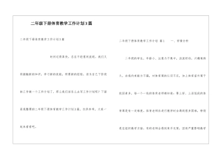 二年级下册体育教学工作计划3篇