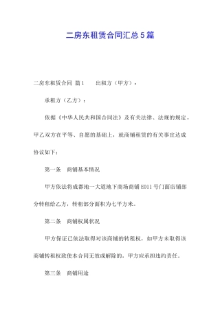 二房东租赁合同汇总5篇