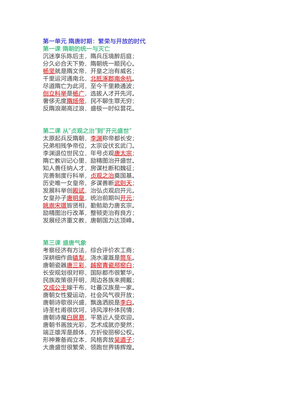 初中七年级下册历史期中知识点顺口溜_第1页
