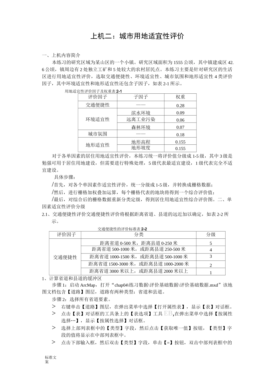 ArcGIS上机二城市用地适宜性评价与衡量_第1页