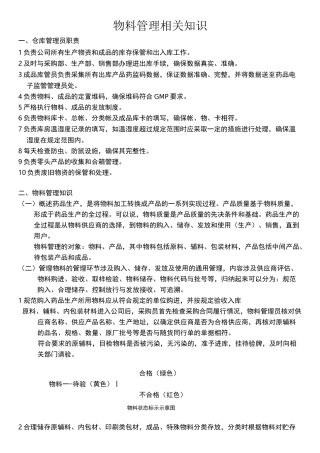 制药企业物料管理知识