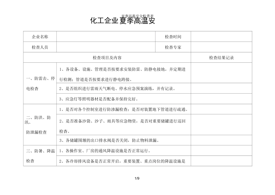 夏季高温安全检查表_第1页