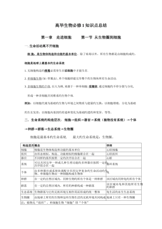 2025年高一生物必修章知识点总结