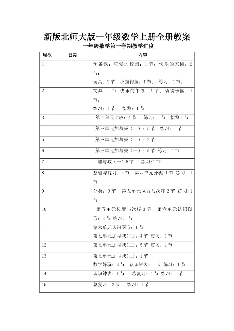 2025年新北师大版小学一年级数学上册全册教案_第1页