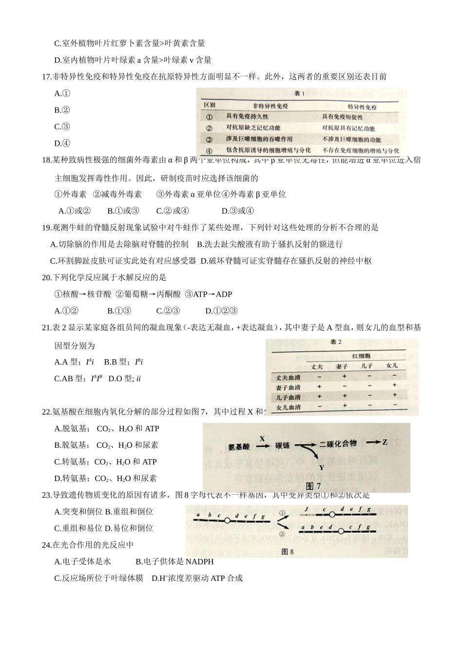 2025年上海高考生物生命科学真题及答案_第3页