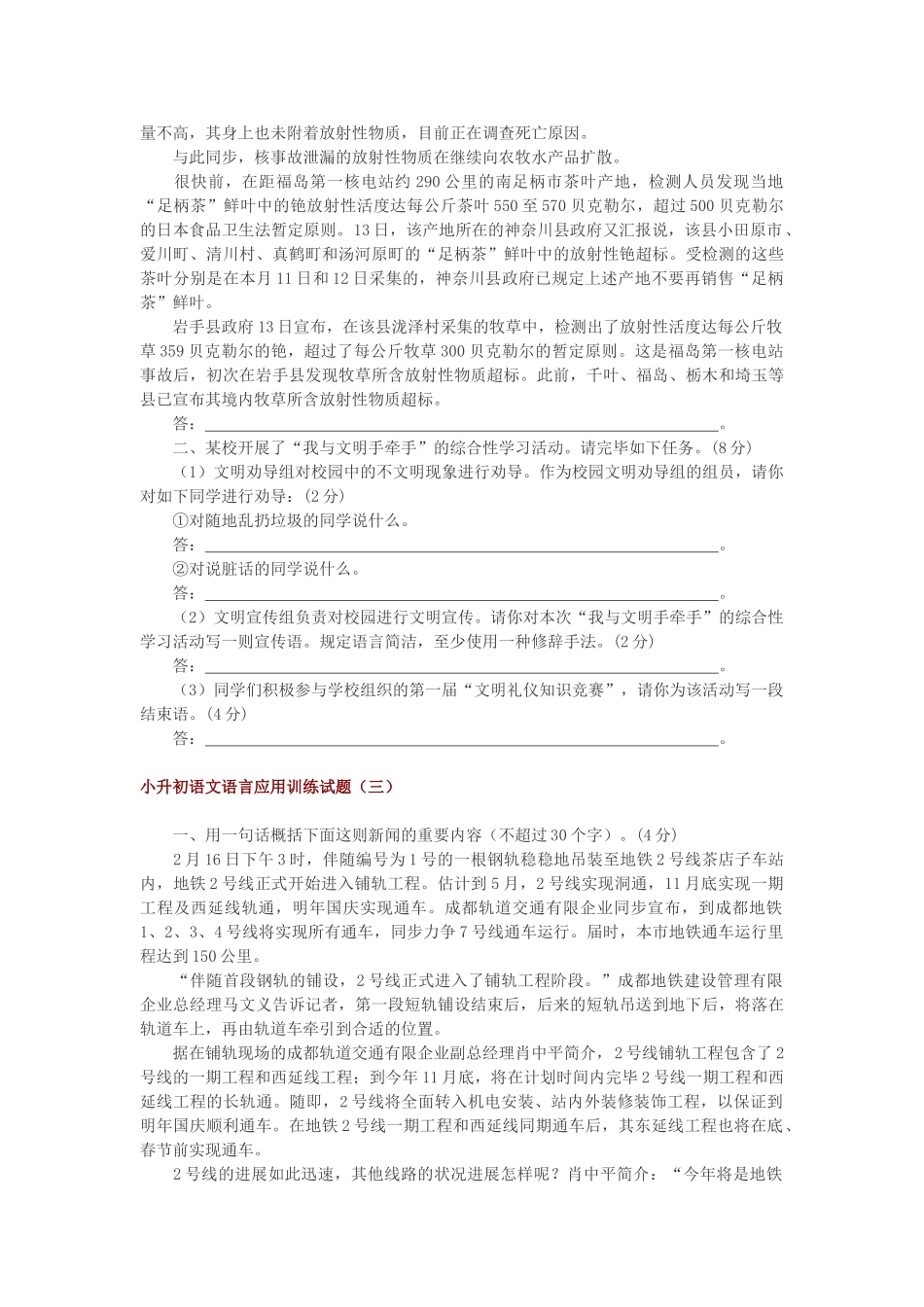 2025年小升初语文语言应用训练试题_第2页