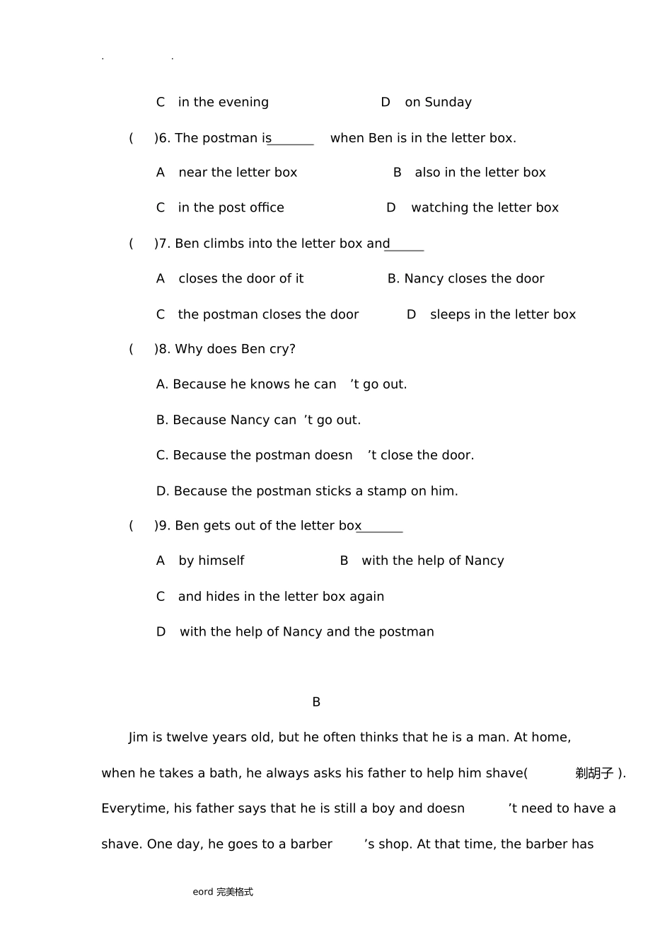 2025年小升初英语阅读理解训练20篇含答案复习过程_第3页