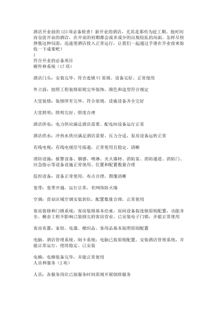 2025年酒店开业前的项检查