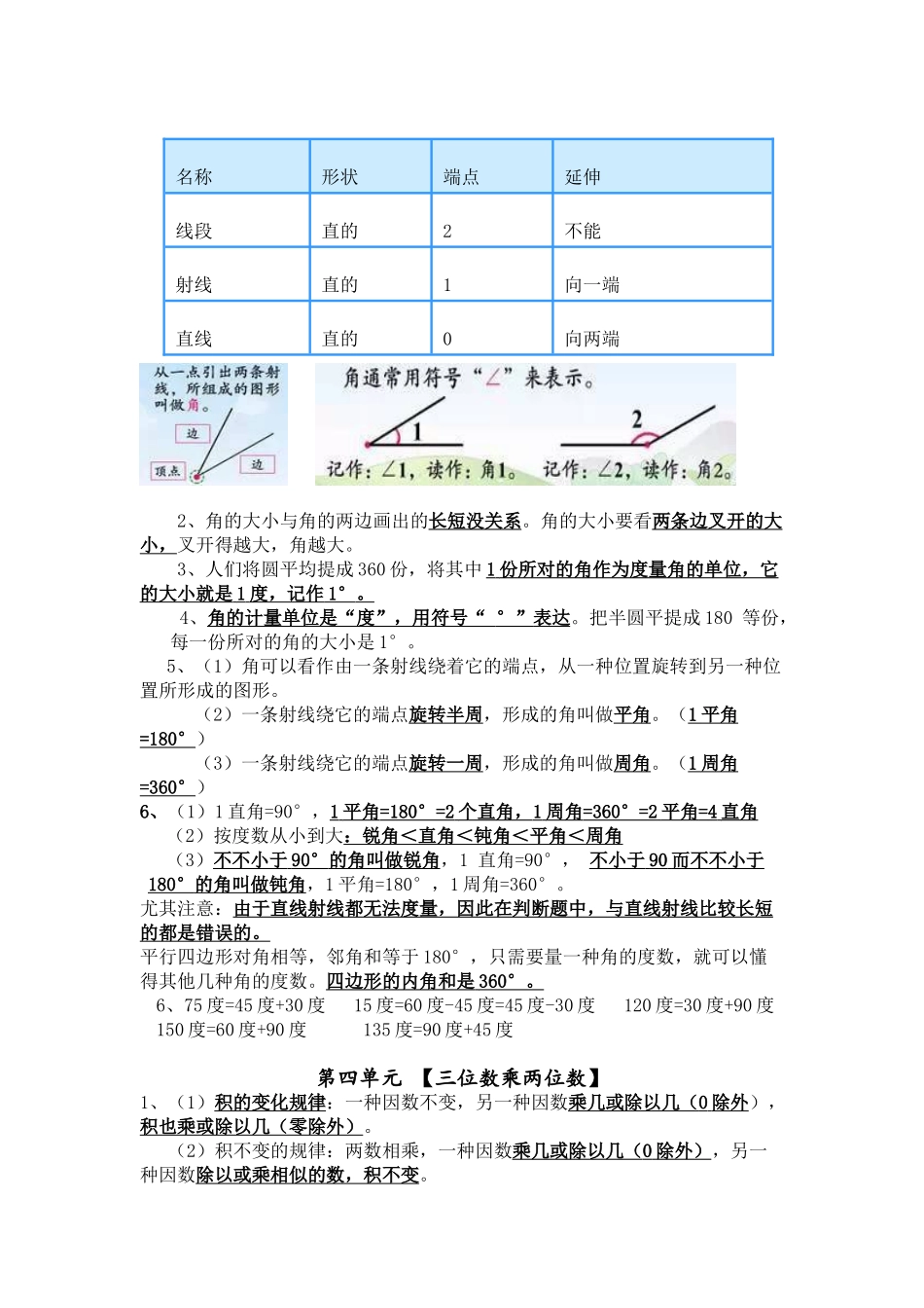 2025年小学人教版四年级数学上册期末复习知识点_第3页