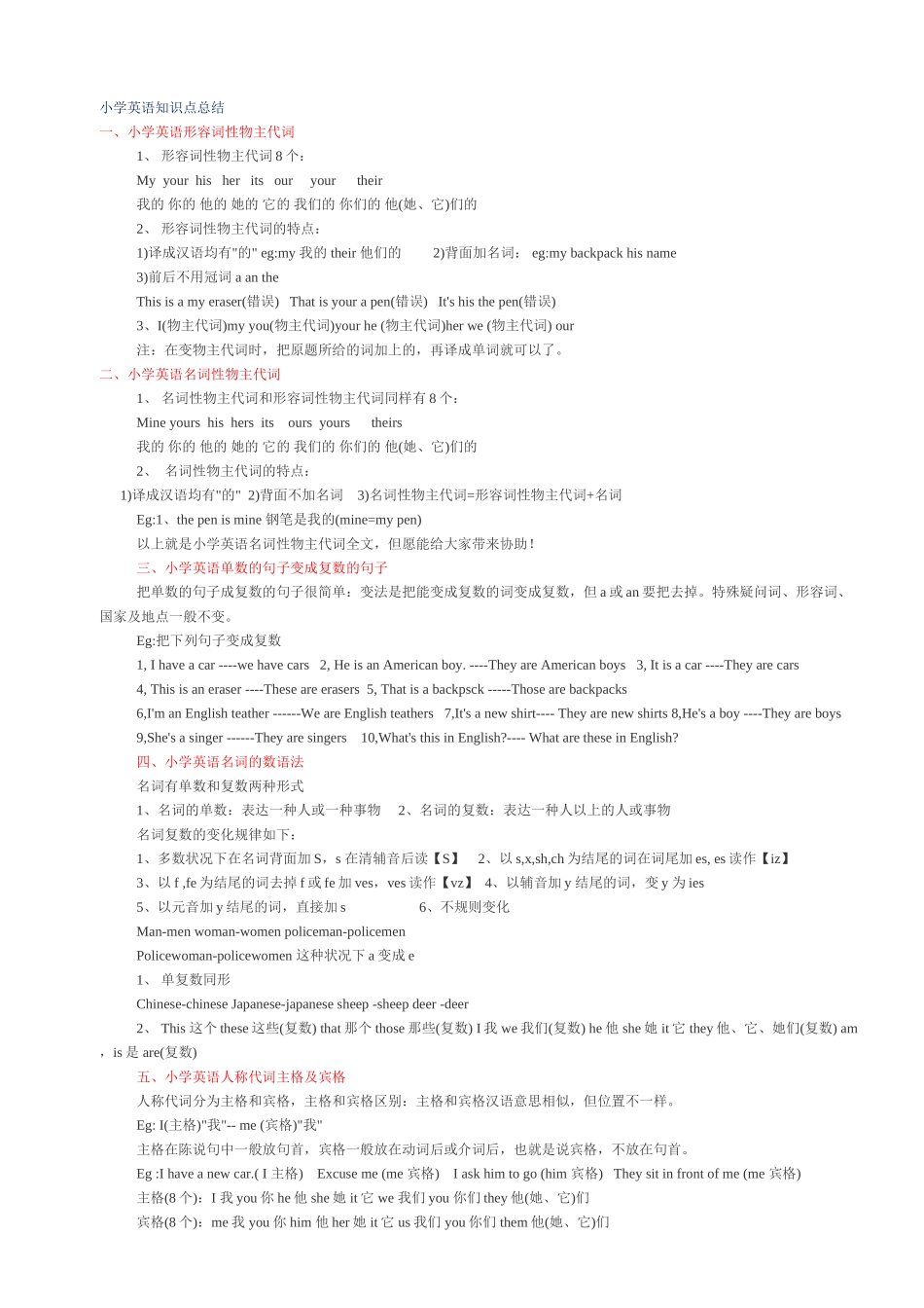 2025年小学英语知识点总结93717只是分享_第1页