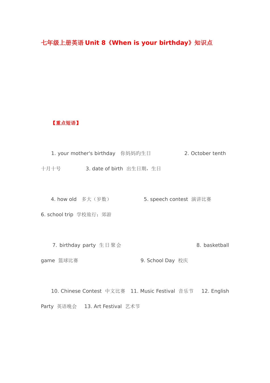 2025年七年级上册英语知识点_第1页